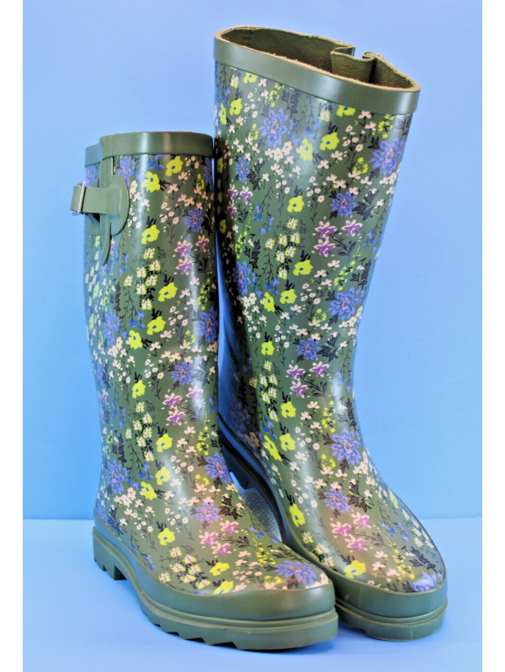 Landchief Green Floral Mid-Calf Rubber Duck Mud Garden Rain Boot Size 9 LNC